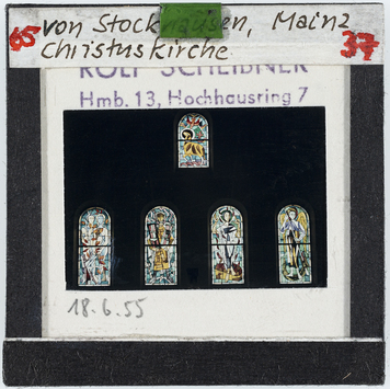 Vorschaubild Mainz: Christuskirche, Glasfenster, von Stockhausen, aufgenommen 18.6.1955 